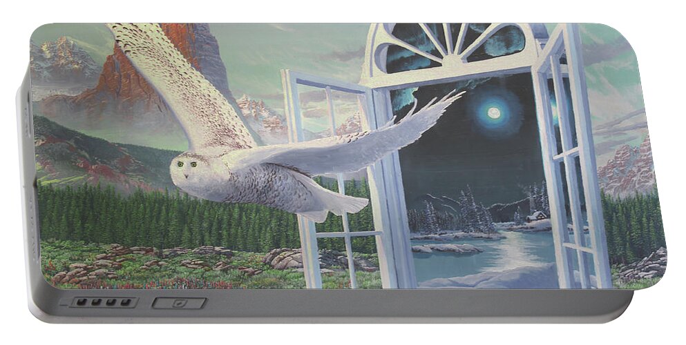 Snowy Portable Battery Charger featuring the painting On the Wing by Michael Goguen