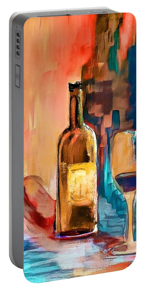 Wine Portable Battery Charger featuring the painting One Only Please by Lisa Kaiser