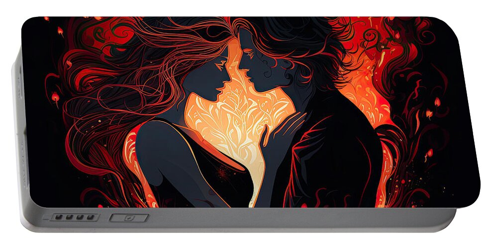 Twin Flame Portable Battery Charger featuring the painting One - Soulmate Art by Lourry Legarde
