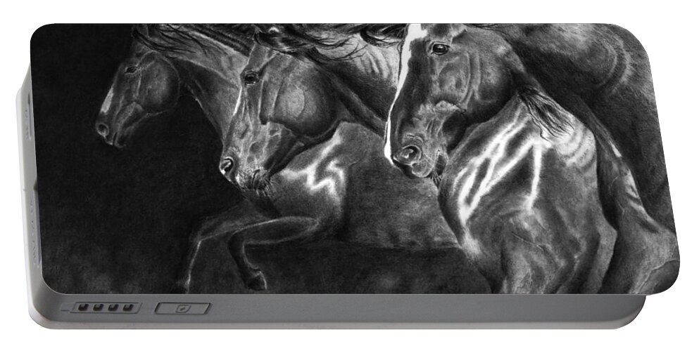Mustang Portable Battery Charger featuring the drawing One Way by Greg Fox