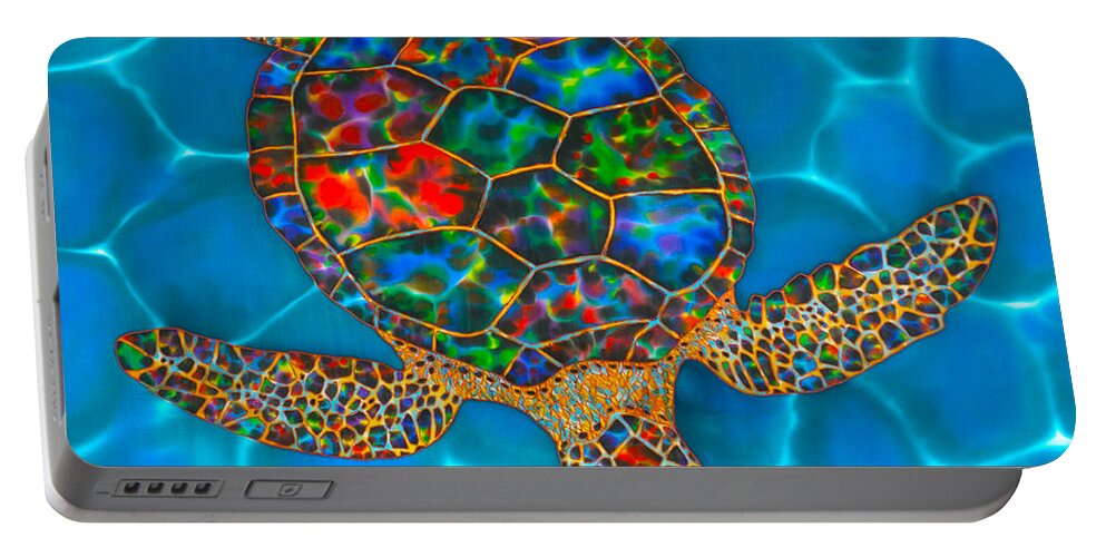 Portable Battery Charger featuring the painting Opal Hawksbill Turtle by Daniel Jean-Baptiste