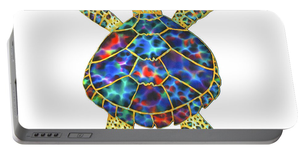  Portable Battery Charger featuring the painting Opal Sea Turtle white background by Daniel Jean-Baptiste