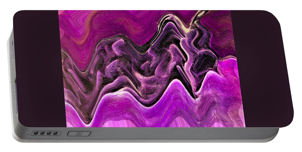 Abstract Portable Battery Charger featuring the digital art Open Oyster Abstract - Purple by Ronald Mills
