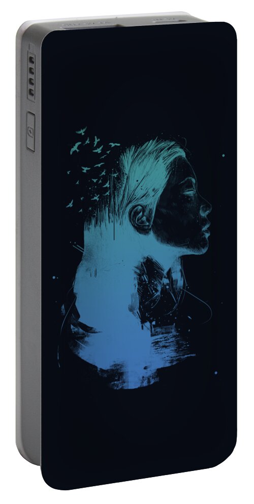Girl Portable Battery Charger featuring the drawing Open your mind II by Balazs Solti