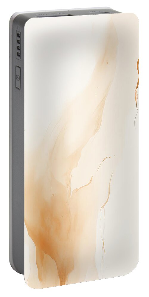 Orange Portable Battery Charger featuring the painting Orange and Beige Abstract Paintings by Lourry Legarde