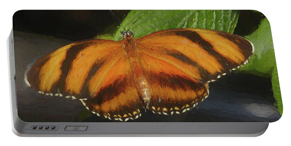 Jon Glaser Portable Battery Charger featuring the digital art Orange Butterfly by Jon Glaser
