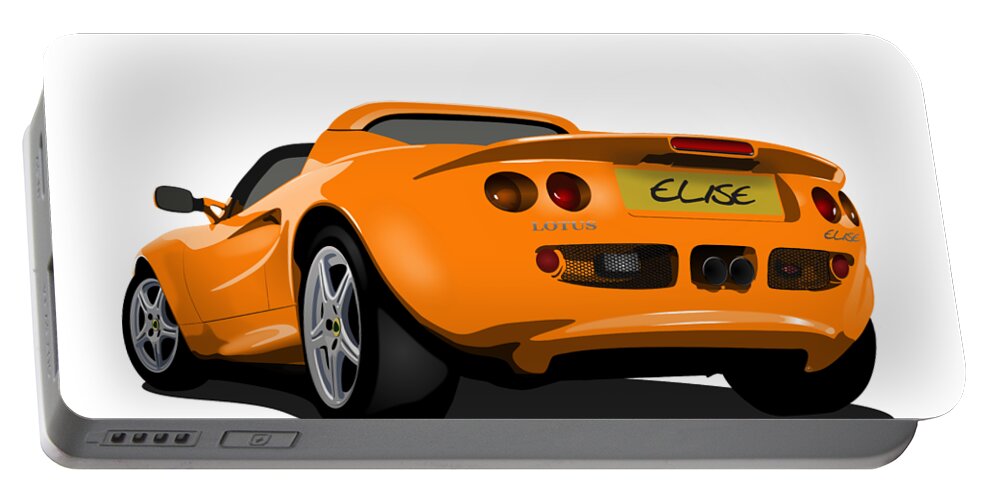Sports Car Portable Battery Charger featuring the digital art Orange S1 Series One Elise Classic Sports Car by Moospeed Art