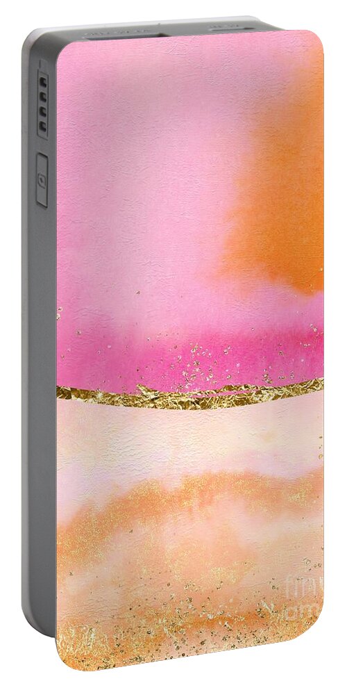 Orange Portable Battery Charger featuring the painting Orange, Gold And Pink by Modern Art