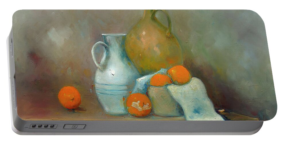 Still Life Portable Battery Charger featuring the painting Orange Peel by Roger Clarke