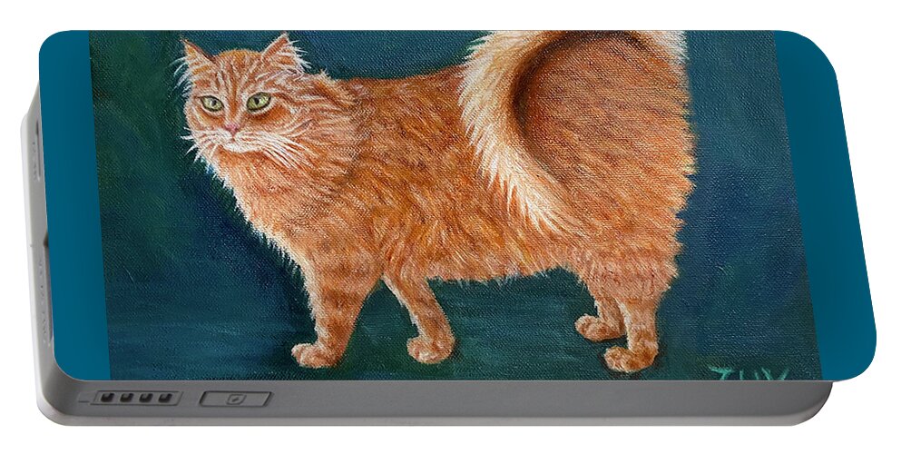 American Ringtail Cat Portable Battery Charger featuring the painting Orange Ringtail Cat by Karen Zuk Rosenblatt