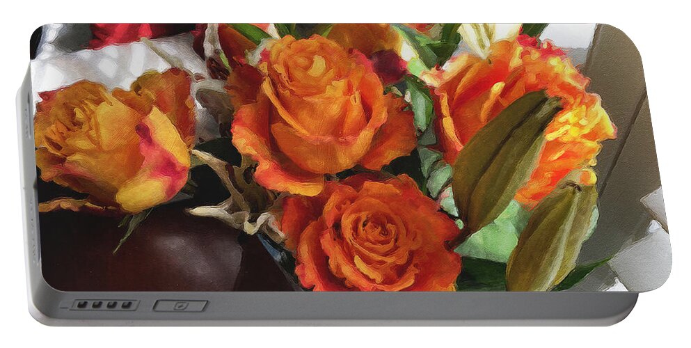 Flowers Portable Battery Charger featuring the photograph Orange Roses by Brian Watt