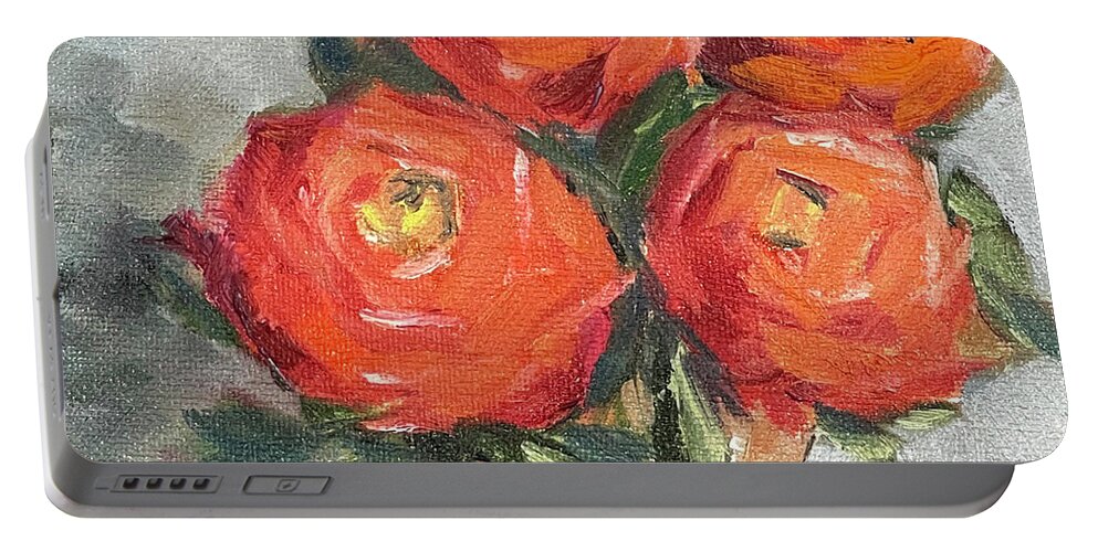 Roses Portable Battery Charger featuring the painting Orange Roses by Roxy Rich