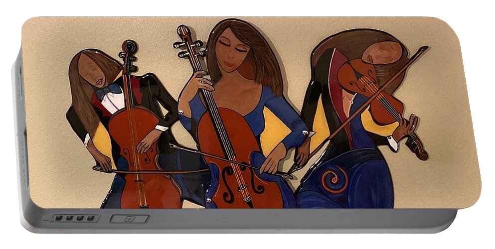 Music Portable Battery Charger featuring the mixed media Orchestral Trio by Bill Manson