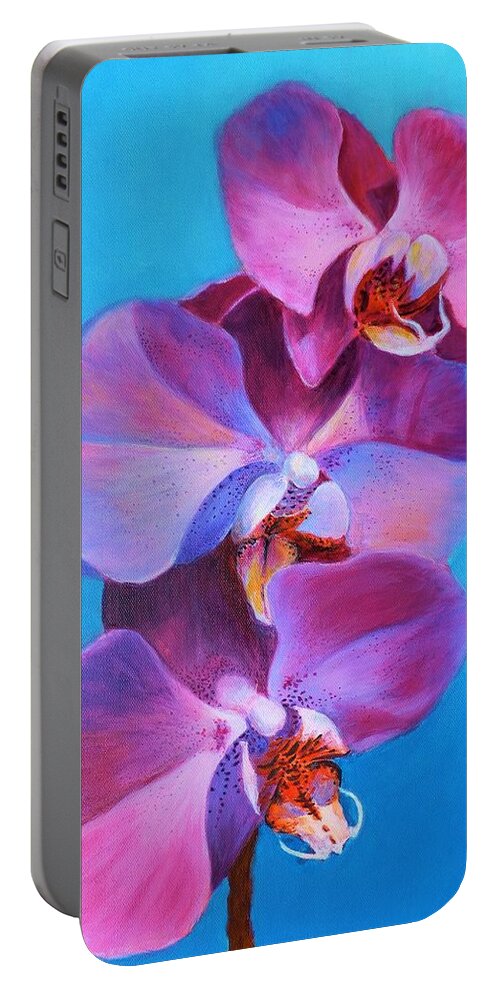 Orchids Portable Battery Charger featuring the painting Orchid Love by Vina Yang