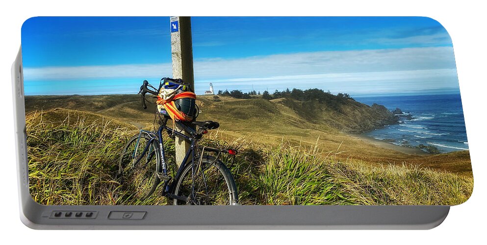 Bicycle Portable Battery Charger featuring the photograph Oregon Coast Kickstand by Andrea Platt