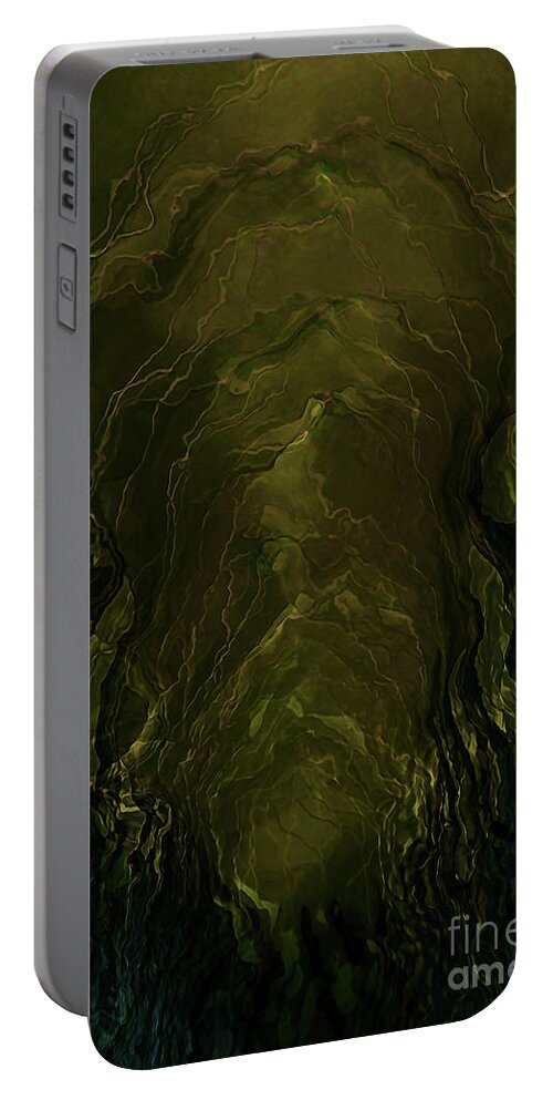 Natural Portable Battery Charger featuring the digital art Organic Gothic in Greens by Neece Campione