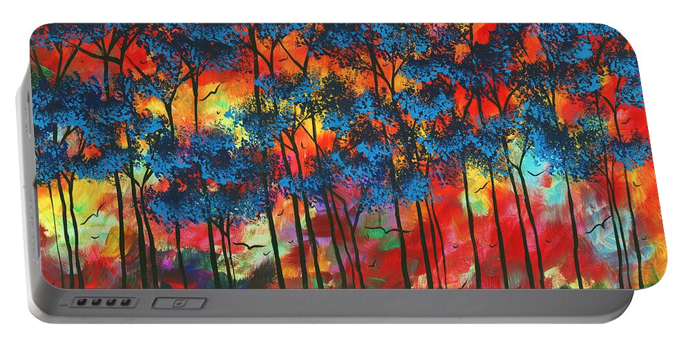 Abstract Art Portable Battery Charger featuring the painting Original Abstract Modern Art Blue Trees Colorful Landscape Art Megan Duncanson by Megan Aroon