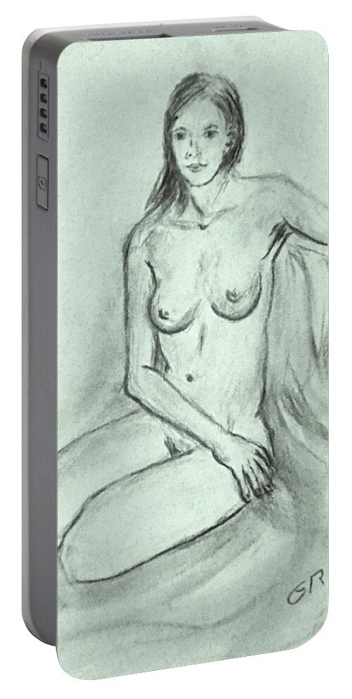 ‬‎grlfineart ‪‎fineart Portable Battery Charger featuring the drawing Original Fine Art Nudes Charcoal Sketch 08/20/20 Pose1 by G Linsenmayer