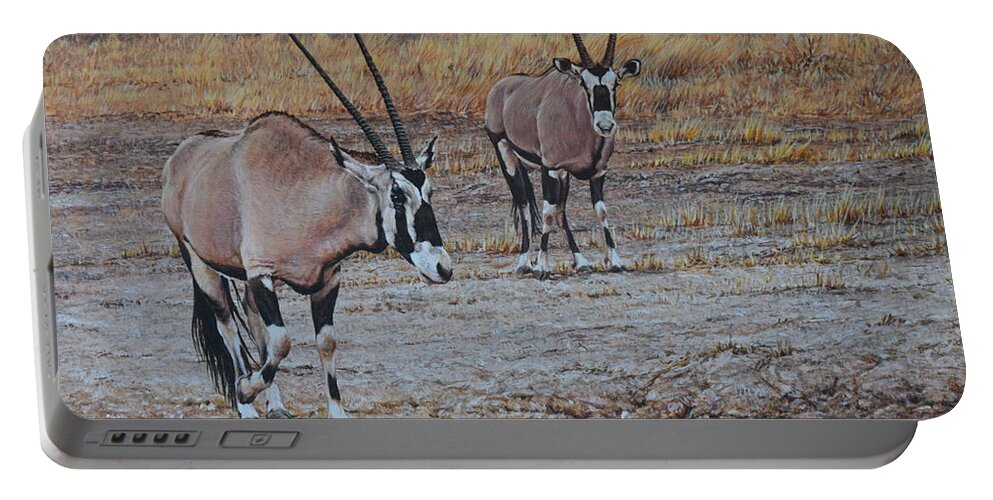 Oryx Portable Battery Charger featuring the painting Oryx by Alan M Hunt