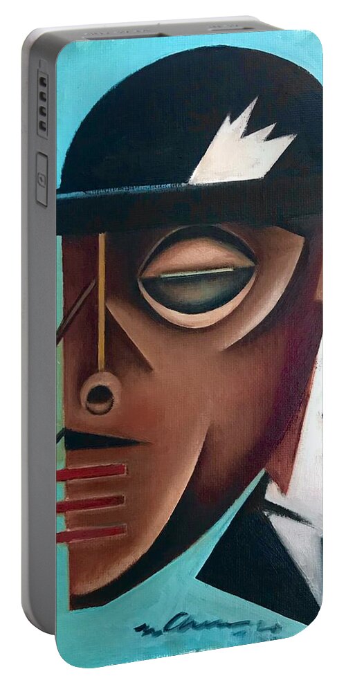 Jazz Portable Battery Charger featuring the painting Osby/ Jazz- Last Hat of Mr. Gutterman by Martel Chapman