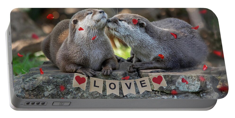 Otters Portable Battery Charger featuring the photograph Otter Love valentine special by Gareth Parkes