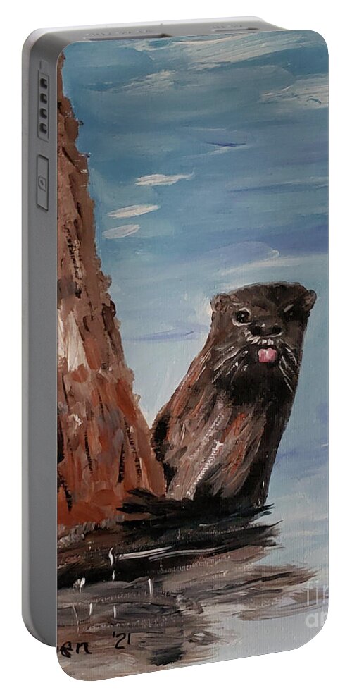 Wildlife Art Portable Battery Charger featuring the painting Otter With Attitude by Stanton Allaben