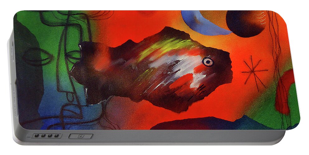 African Portable Battery Charger featuring the painting Out Of The Deep by Winston Saoli 1950-1995
