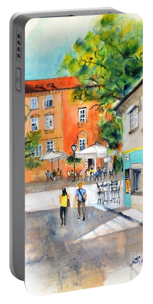 Cafe Portable Battery Charger featuring the painting Outdoor cafe #4 by Betty M M Wong