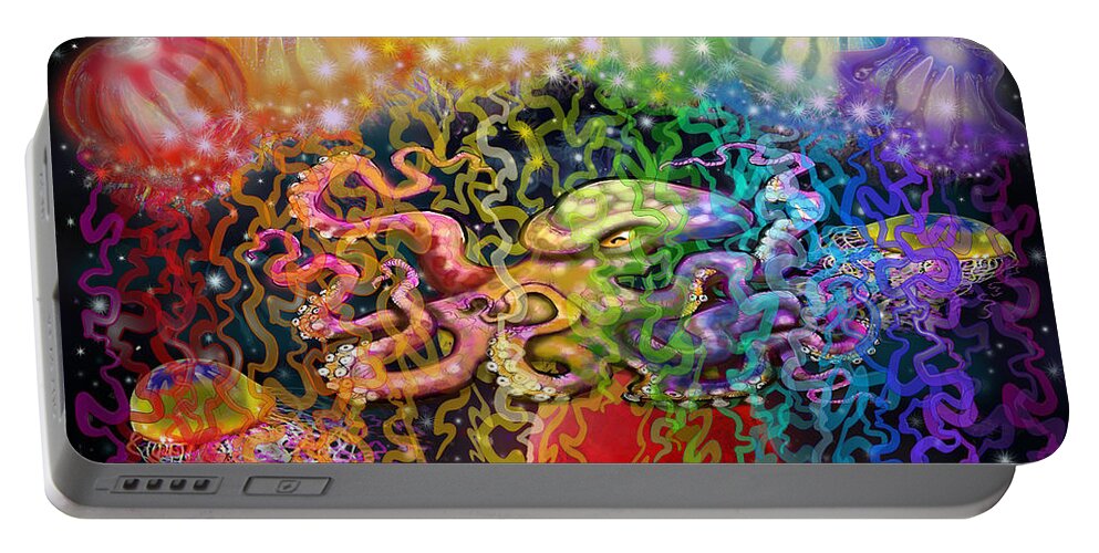 Space Portable Battery Charger featuring the digital art Outer Space Rainbow Alien Tentacles by Kevin Middleton