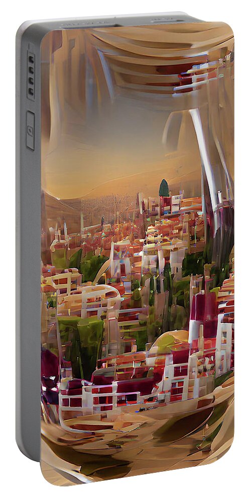 Richard Reeve Portable Battery Charger featuring the digital art Overlooking Madrid with a Glass of Rioja by Richard Reeve