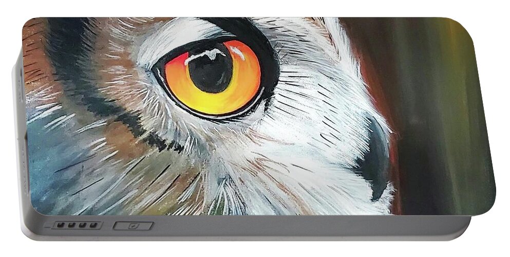 Nature Portable Battery Charger featuring the painting Owl by Amy Kuenzie