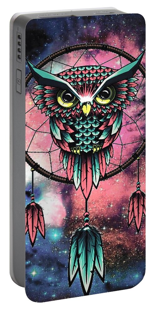 Dreamcatcher Portable Battery Charger featuring the digital art Owl dreamcatcher by Mopssy Stopsy