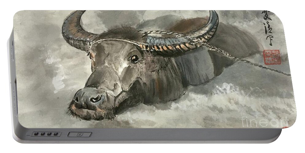Ox Portable Battery Charger featuring the painting Willing Ox by Carmen Lam