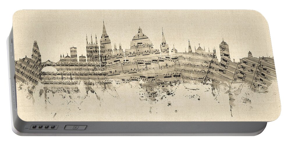 City Portable Battery Charger featuring the digital art Oxford England Skyline Sheet Music by Michael Tompsett