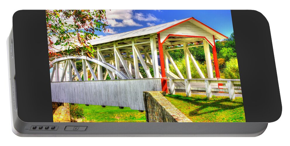 Halls Mill Covered Bridge Portable Battery Charger featuring the photograph PA Country Roads - Halls Mill Covered Bridge Over Yellow Creek - Hopewell Township, Bedford County by Michael Mazaika