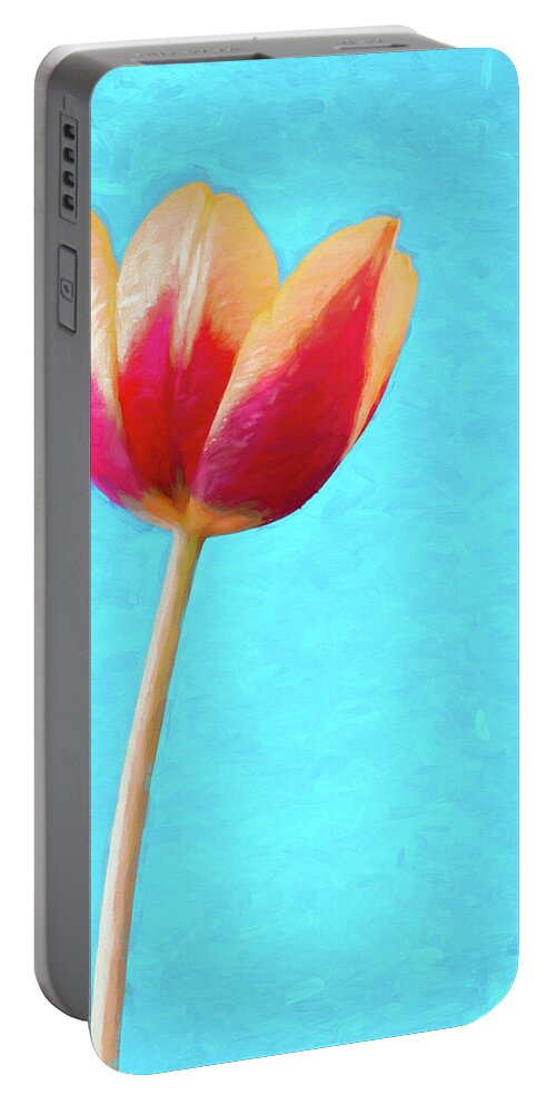 Tulip Portable Battery Charger featuring the digital art Painted Tulip On Blue 2 by Tanya C Smith
