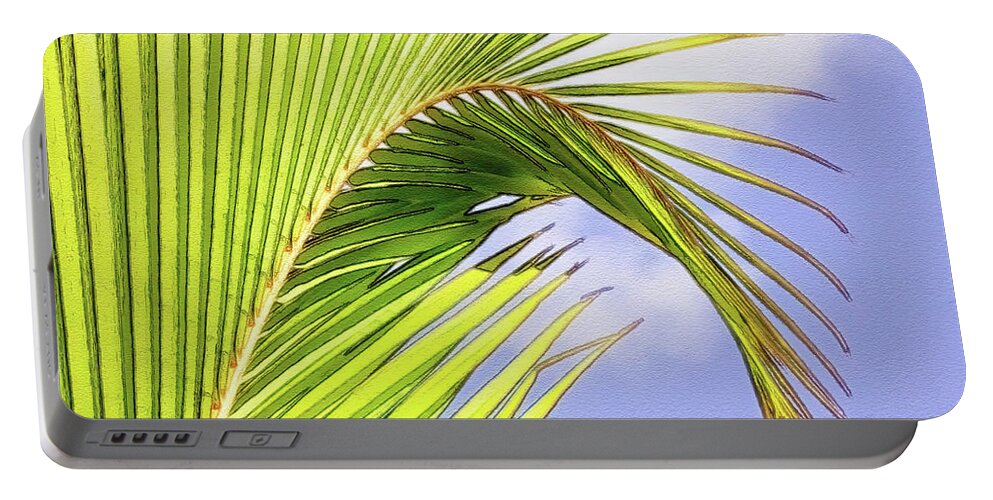 Aruba Portable Battery Charger featuring the photograph Painterly Palm Leaves In Aruba by Gary Slawsky