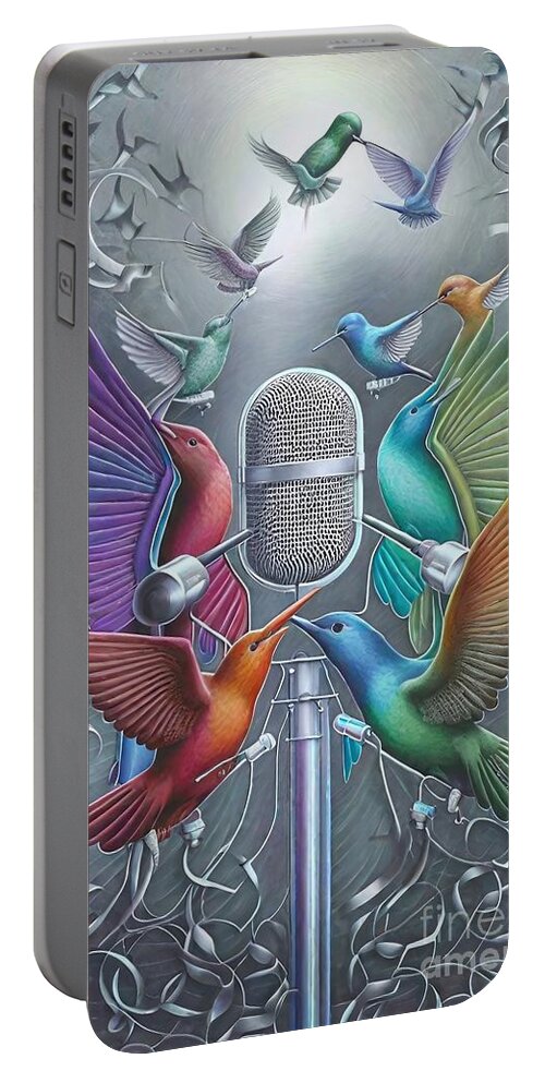 Music Portable Battery Charger featuring the painting Painting Animalia 21 Trochilidae music illustrati by N Akkash