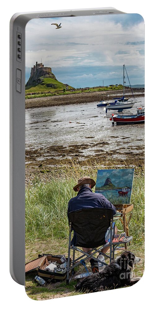 England Portable Battery Charger featuring the photograph Painting The View, Lindisfarne by Tom Holmes Photography