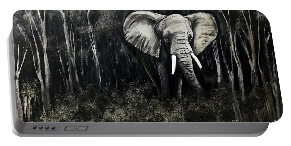 Animal Portable Battery Charger featuring the painting Painting Wild Elephant animal art elephant nature by N Akkash