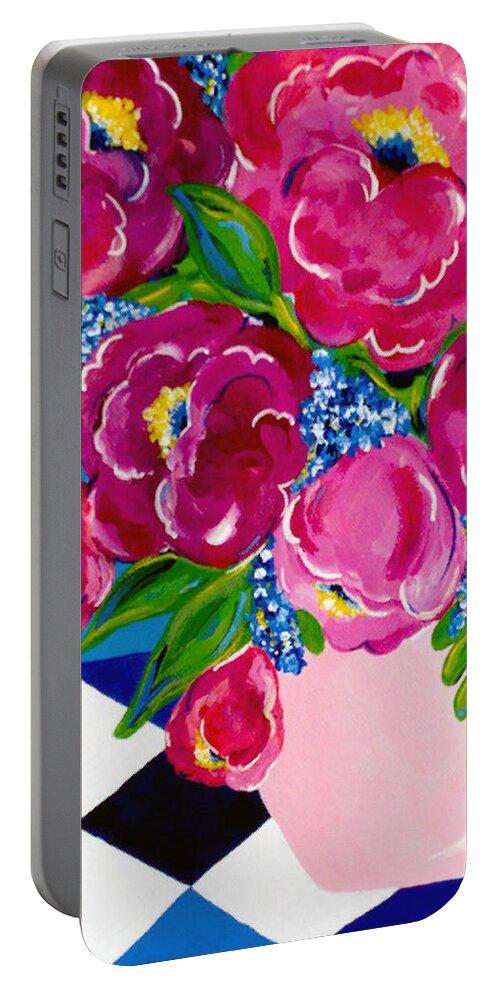 Floral Portable Battery Charger featuring the painting Pale Pink Vase by Beth Ann Scott