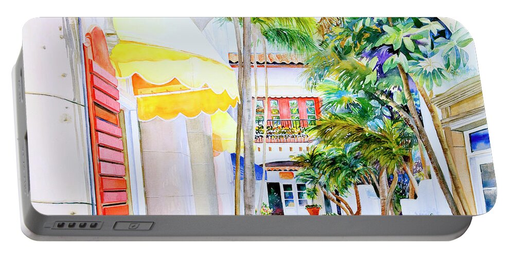 Yellow Portable Battery Charger featuring the painting Palm Beach Alley by Phyllis London
