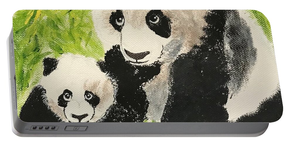 Pets Portable Battery Charger featuring the painting Pandas by Kathie Camara