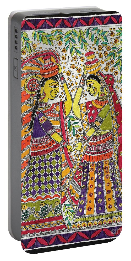  Portable Battery Charger featuring the painting Panihari by Jyotika Shroff