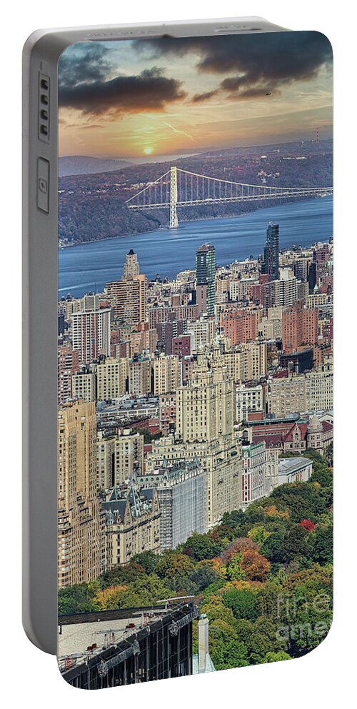 Nyc Portable Battery Charger featuring the photograph Panorama NYC Central Park, Hudson River George Washington Bridge by Chuck Kuhn