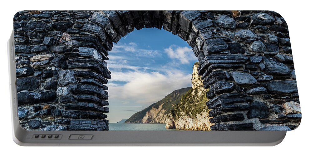 Window Portable Battery Charger featuring the photograph Panorama of Byron's Grotto in Porto Venere by Fabiano Di Paolo