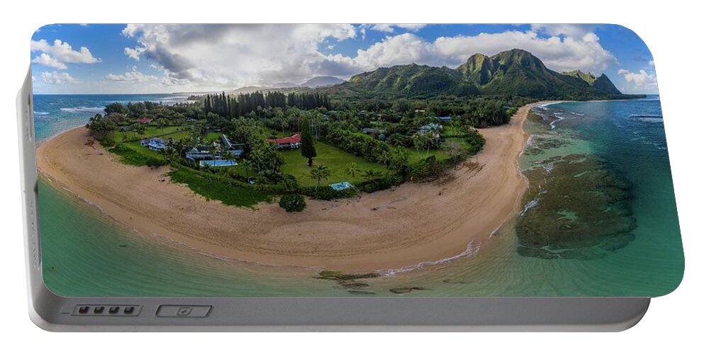 Kauai Portable Battery Charger featuring the photograph Panoramic drone shot of Tunnels Beach on the north shore of Kauai i by Steven Heap