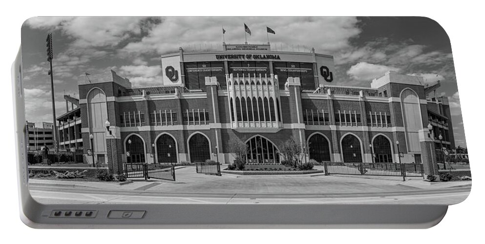Big 12 Portable Battery Charger featuring the photograph Panoramic view of the Gaylord Family Memorial Football Stadium at University of Oklahoma Sooners by Eldon McGraw