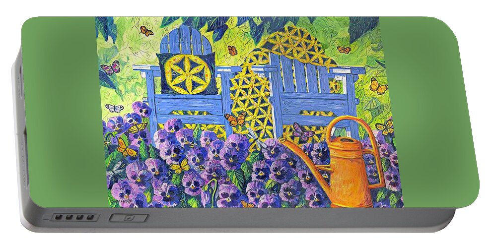 Purple Pansies Portable Battery Charger featuring the painting Pansy Quilt Garden by Diane Phalen