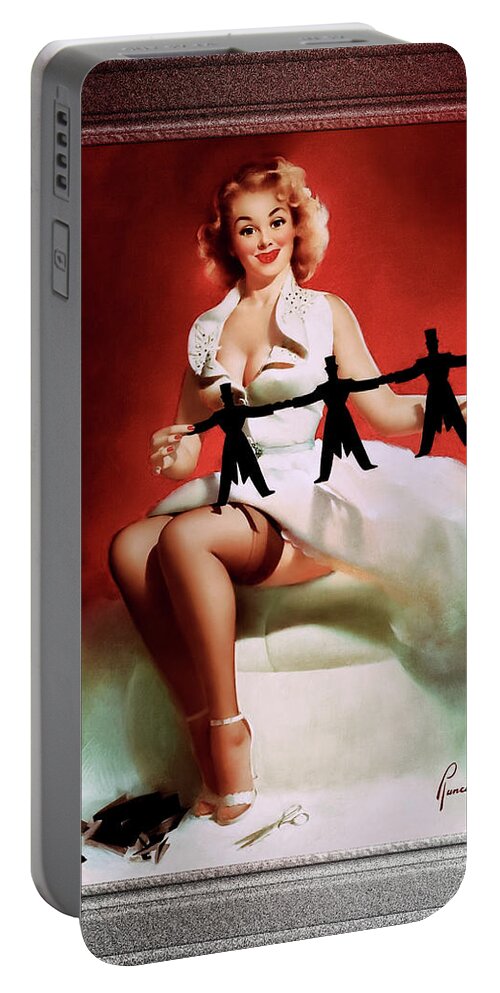 Paper Men Portable Battery Charger featuring the painting Paper Men Pinup Girl Illustration by Edward Runci Vintage Art Xzendor7 Old Masters Reproductions by Rolando Burbon